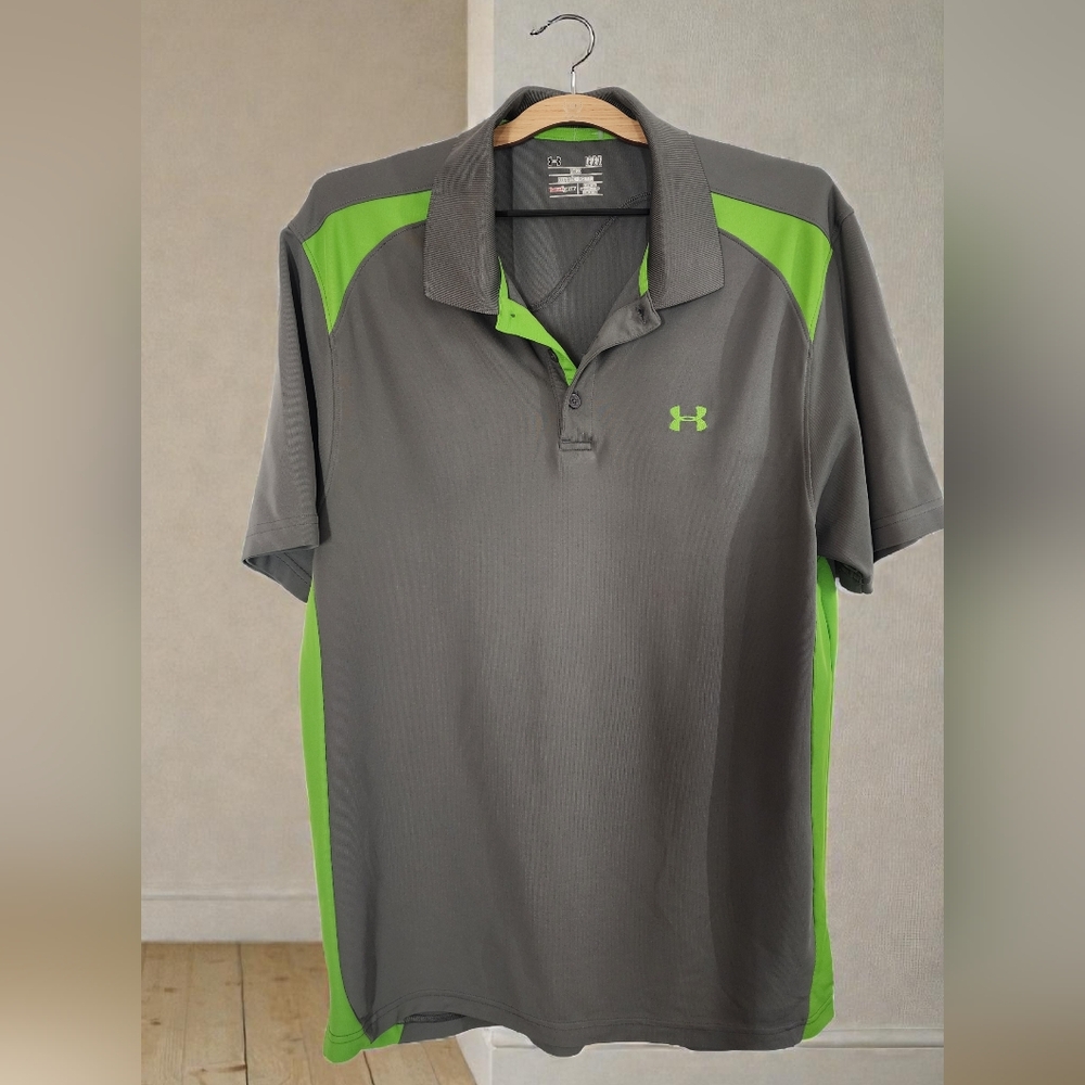 Under Armour Men's Gray and Green Polo Shirt